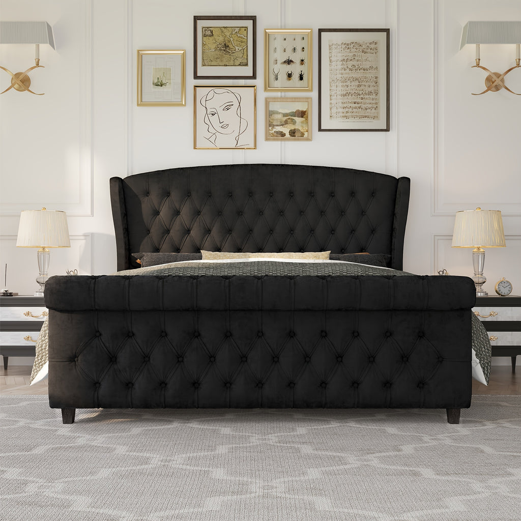 platform bed frame chenille upholstered   scroll - Temu