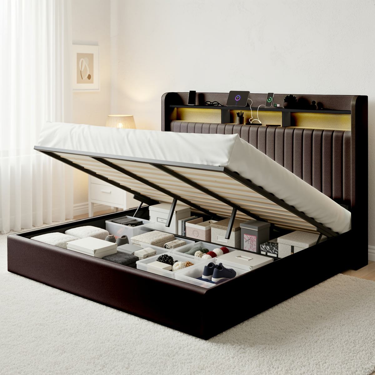 lift storage bed frame velvet vertical channel - Temu