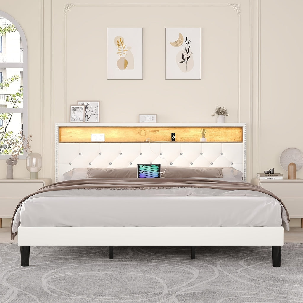 full queen king bed frame led lights velvet - Temu