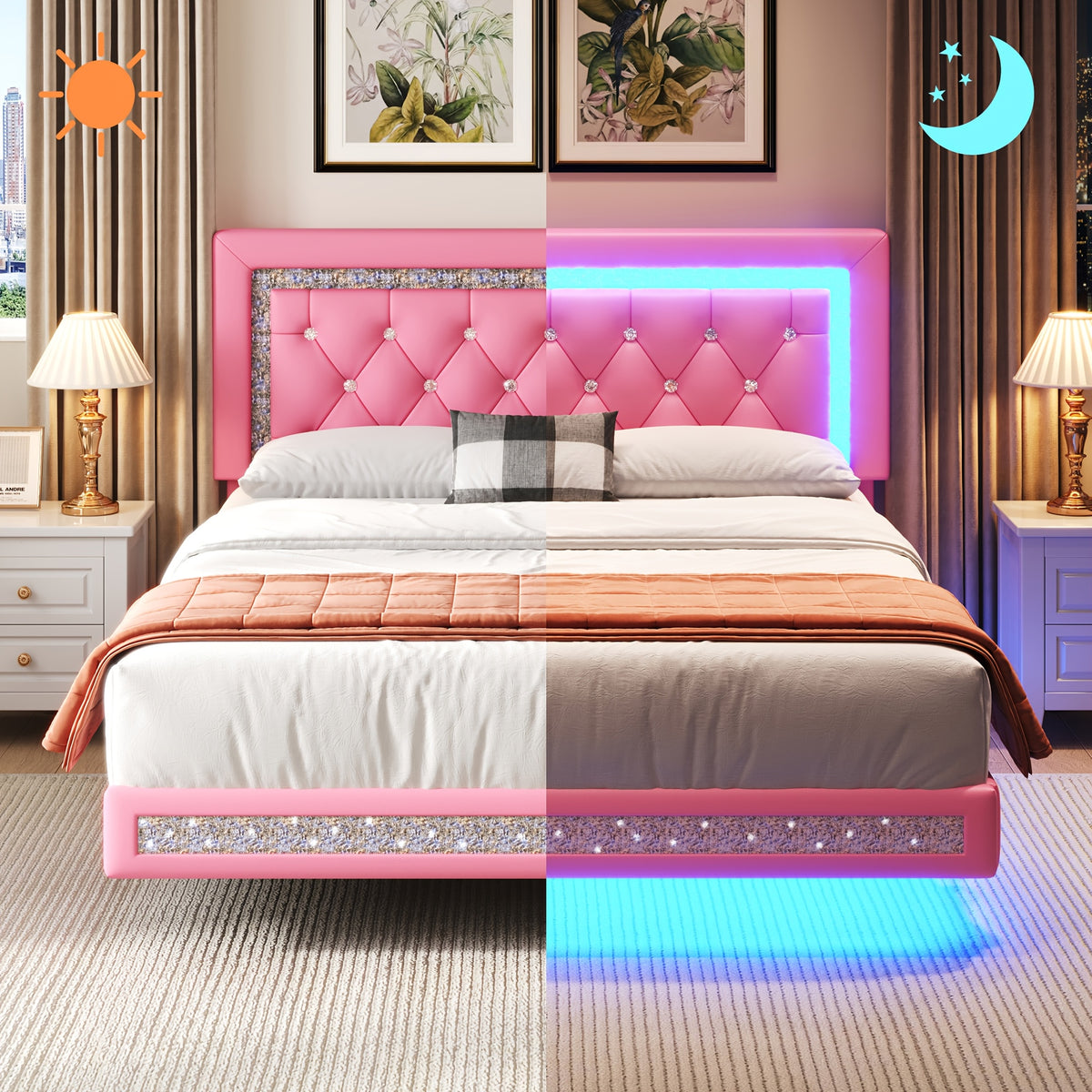 mraeer diamond quilted velvet silent full queen bed frame - Temu