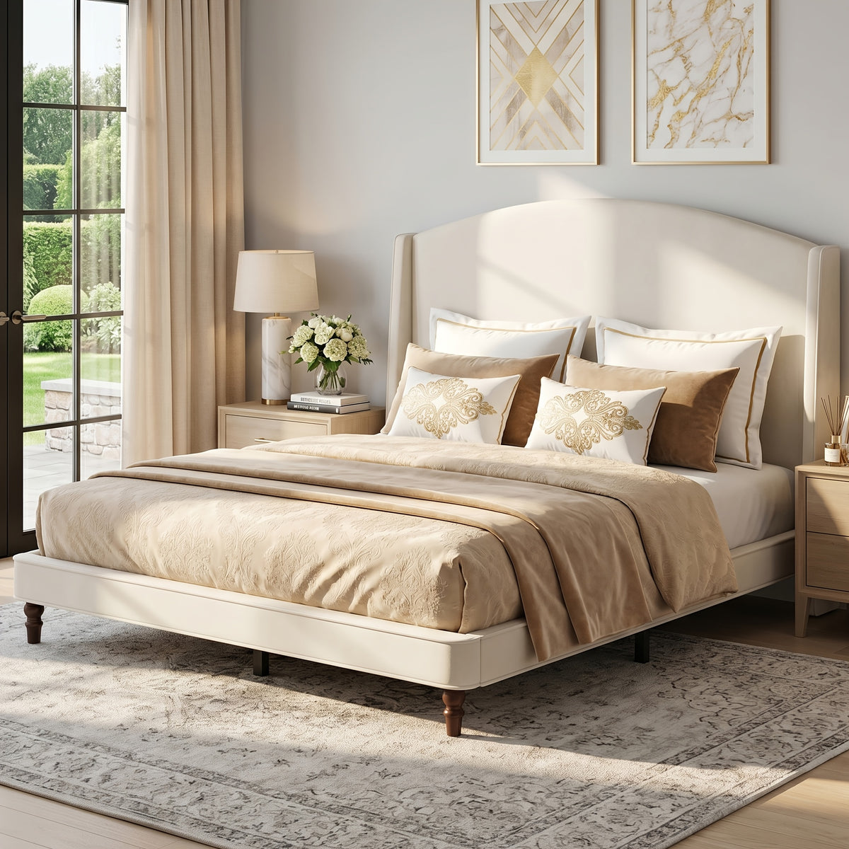 platform bed 51 2 tall wingback upholstered - Temu