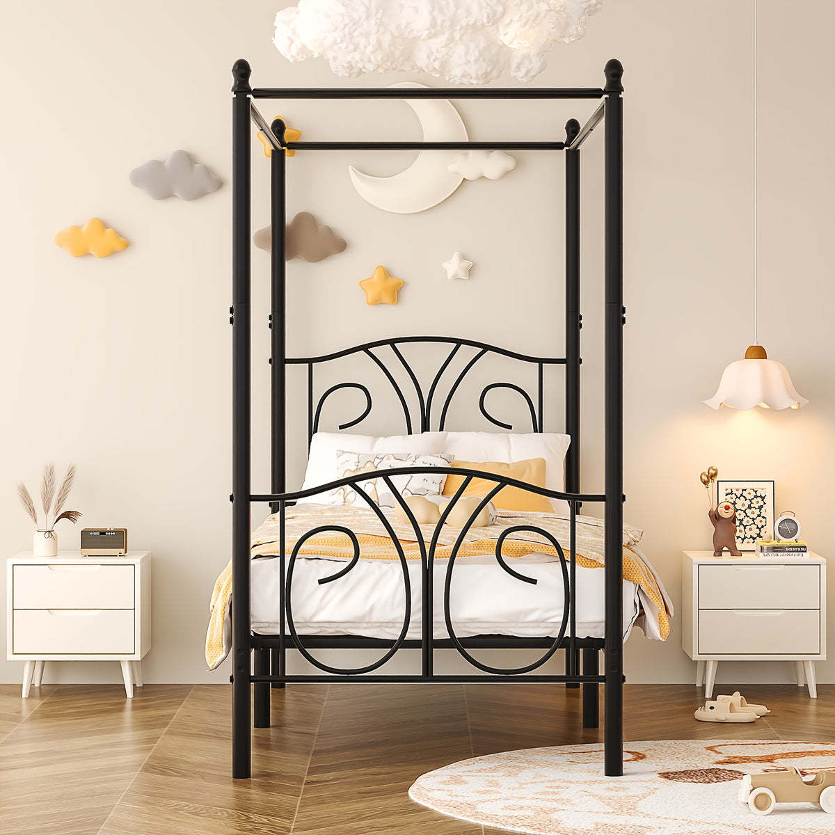 1 set   metal twin size canopy bed frame footboard - Temu