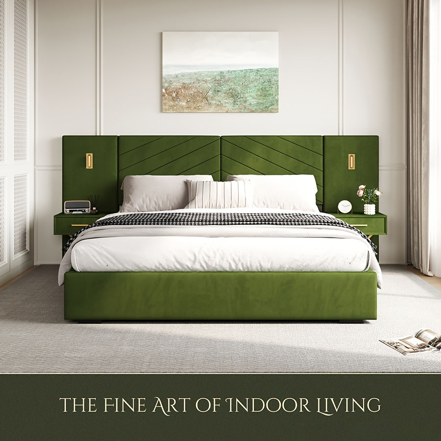 luxury king queen bed frame built in   lights - Temu