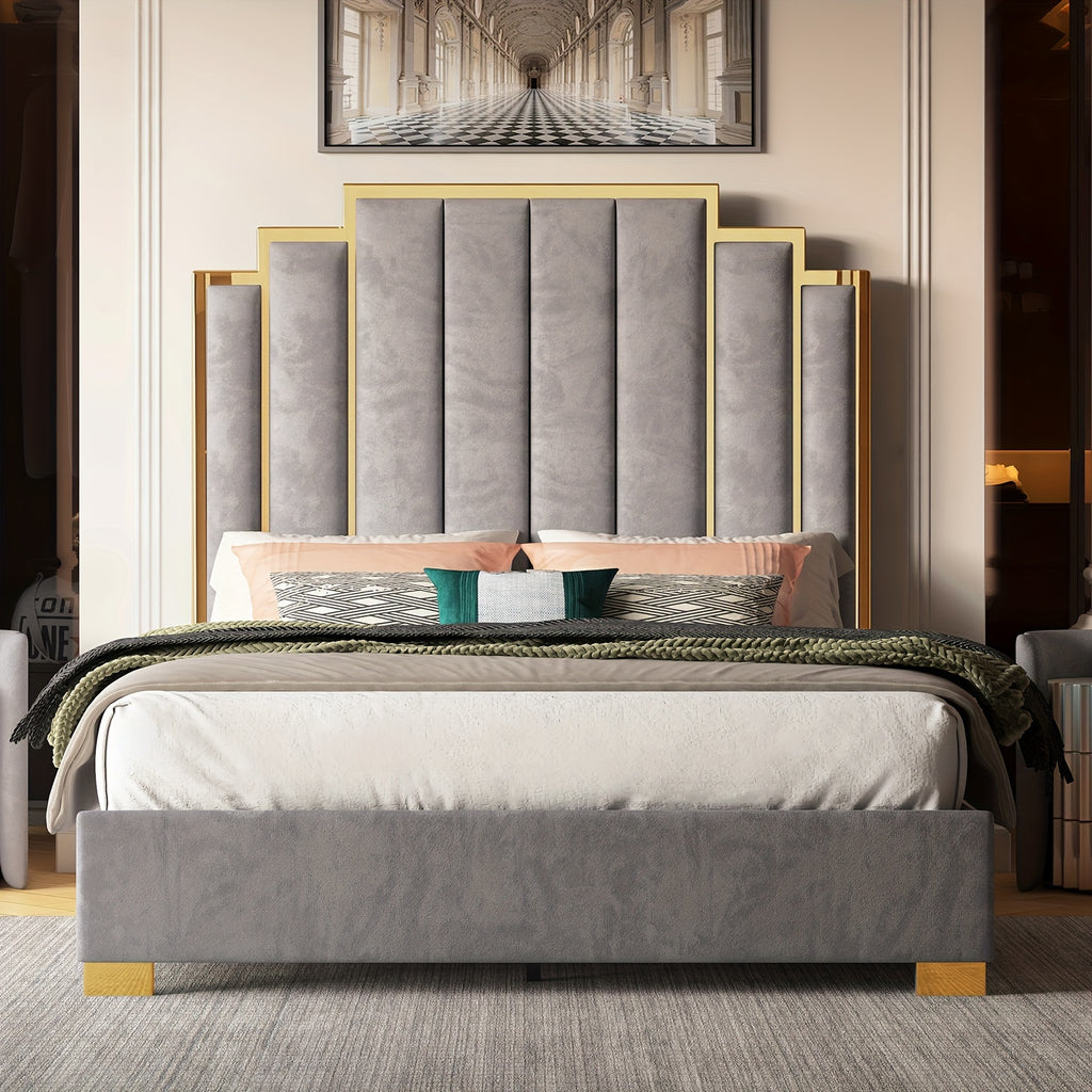 a platform bed frame measuring 65 inches featuring a velvet - Temu