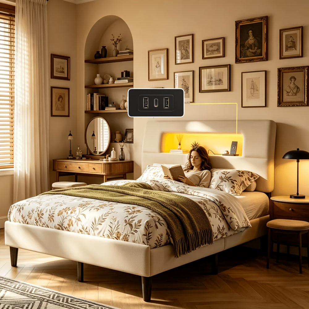 queen bed frame velvet material soft wrapped bed - Temu