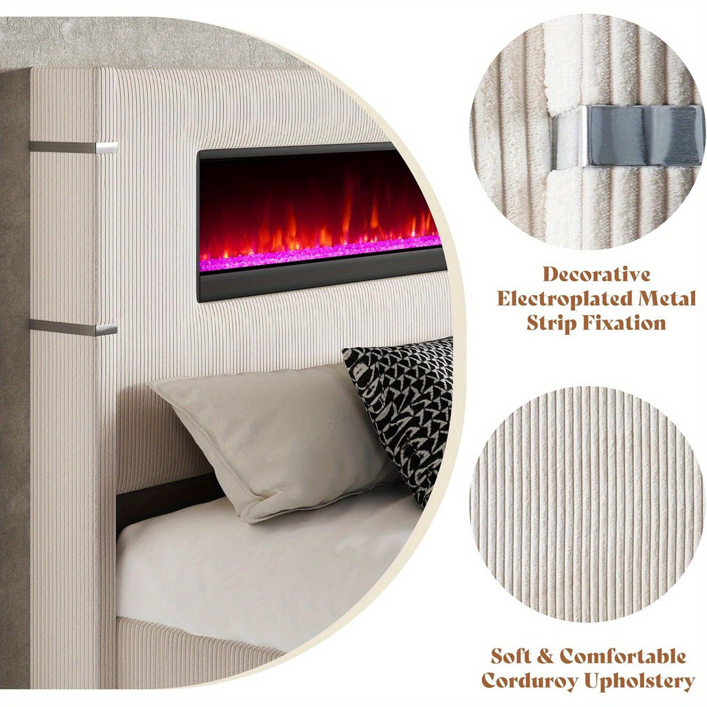 contemporary wingback bed frame integrated fireplace 60 4 - Temu