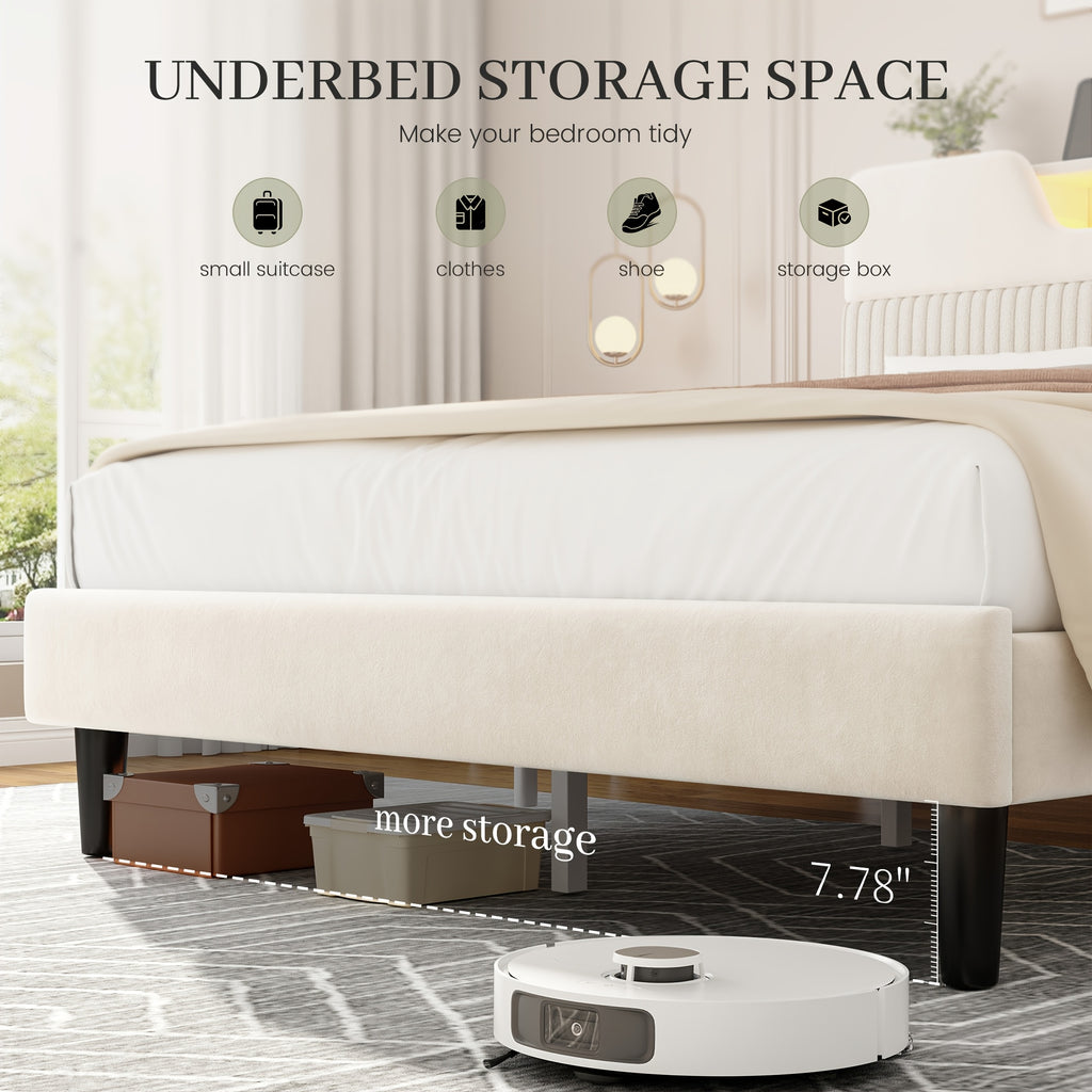 velvet upholstered platform bed frame rgb led lights - Temu