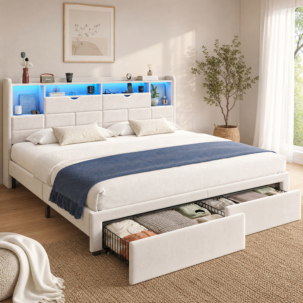 storage bed frame full queen king padded upholstered - Temu