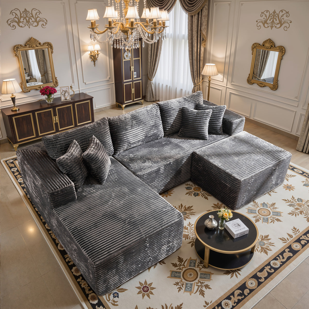modern 108 inch convertible sectional sofa   4 pillows - Temu