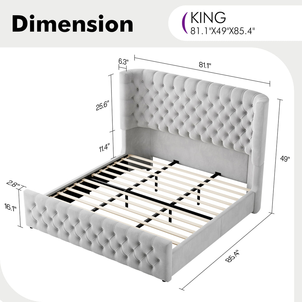 luxury upholstered platform bed frame 49 tall tufted - Temu