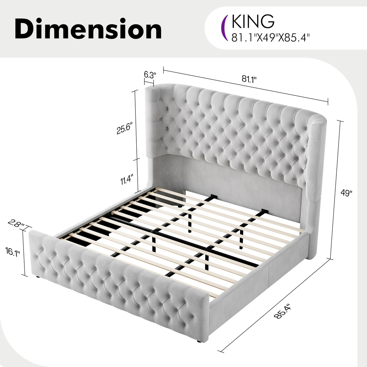 luxury upholstered platform bed frame 49 tall tufted - Temu
