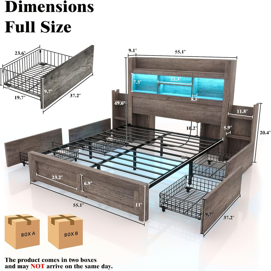 bed frame 49 6 inch bookcase headboard 4 drawers 2 - Temu