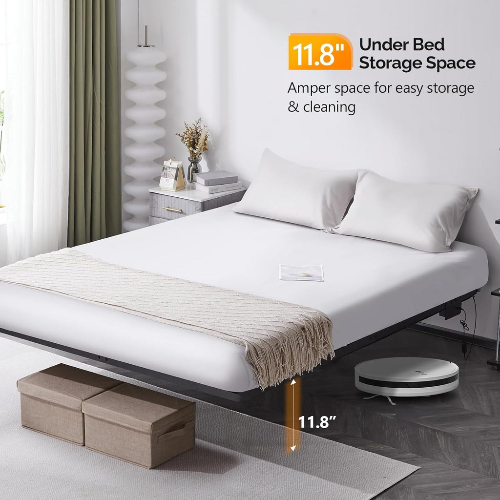 king floating bed frame usb led 14 heavy duty metal platform - Temu