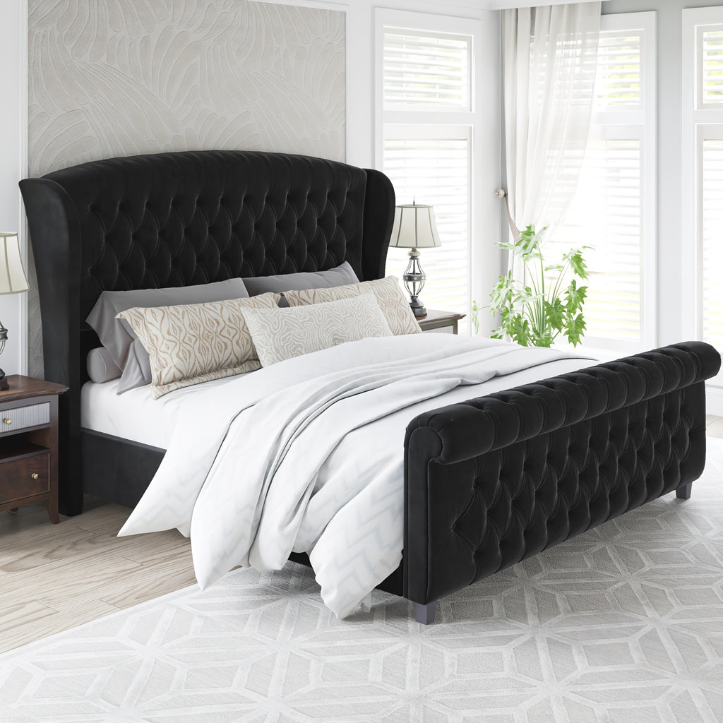 platform bed frame chenille upholstery featuring a scroll - Temu