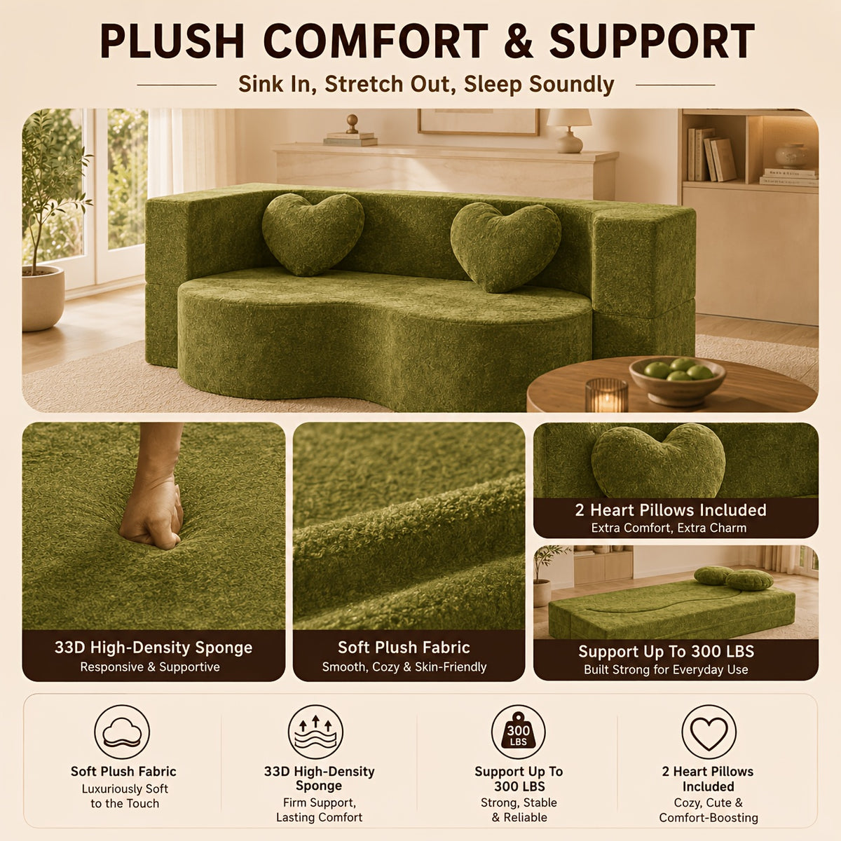 modern 2 in 1 convertible loveseat sofa bed curved sleeper - Temu