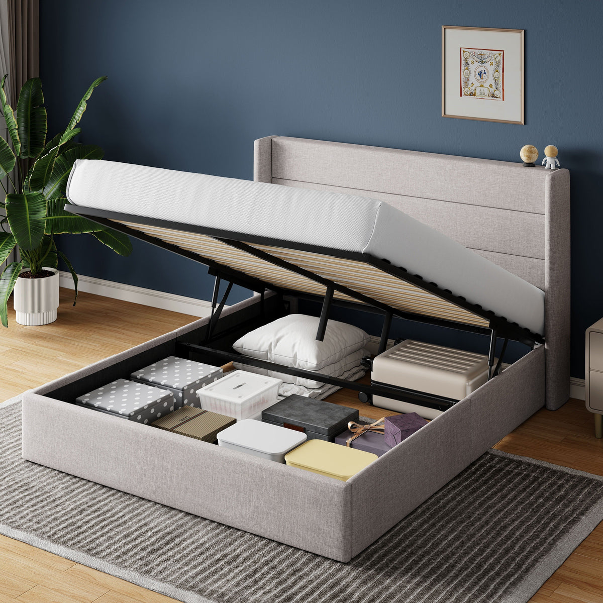full queen king size lift storage upholstered - Temu