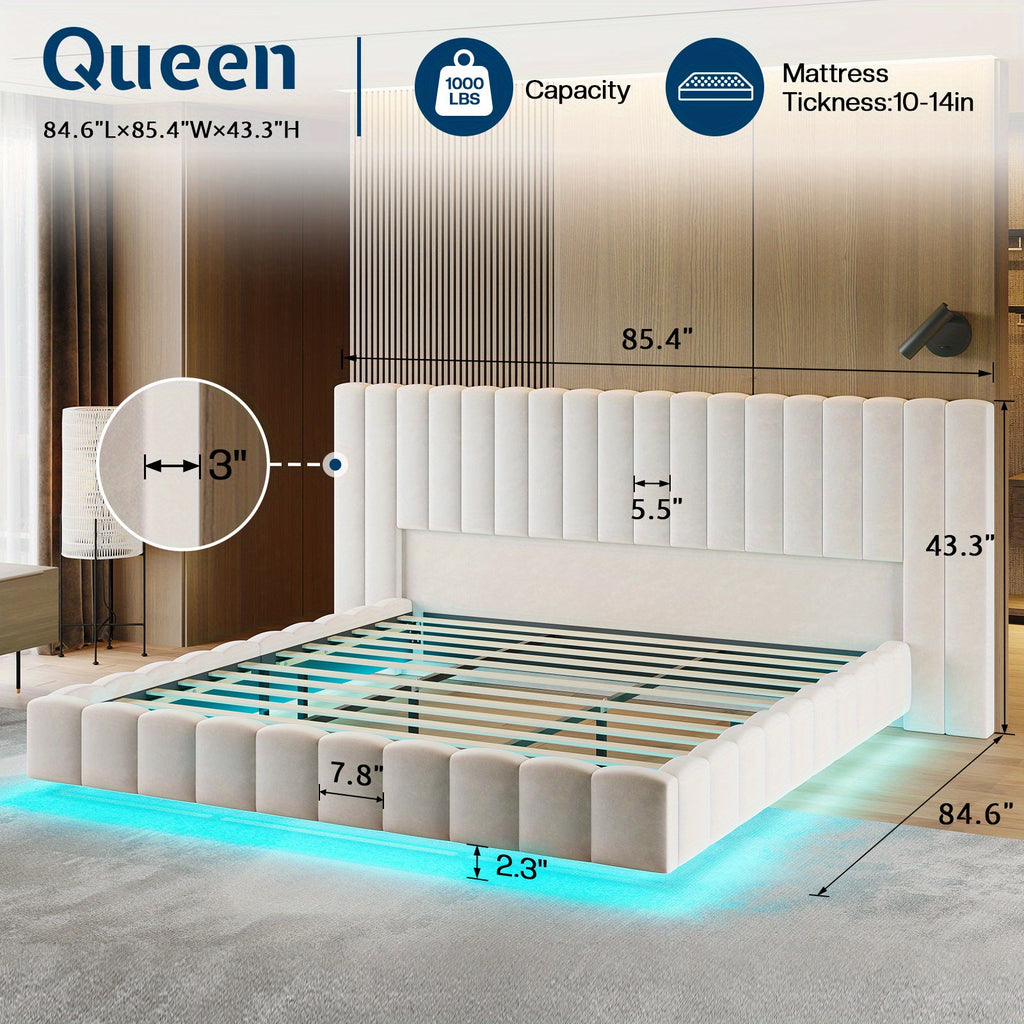 velvet upholstered bed frame wide headboard floating - Temu