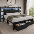 modern bed frame storage headboard 2 fabric drawers rgb led - Temu