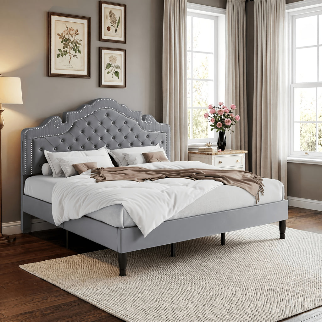 full queen king bed frame velvet adjustable tiara - Temu