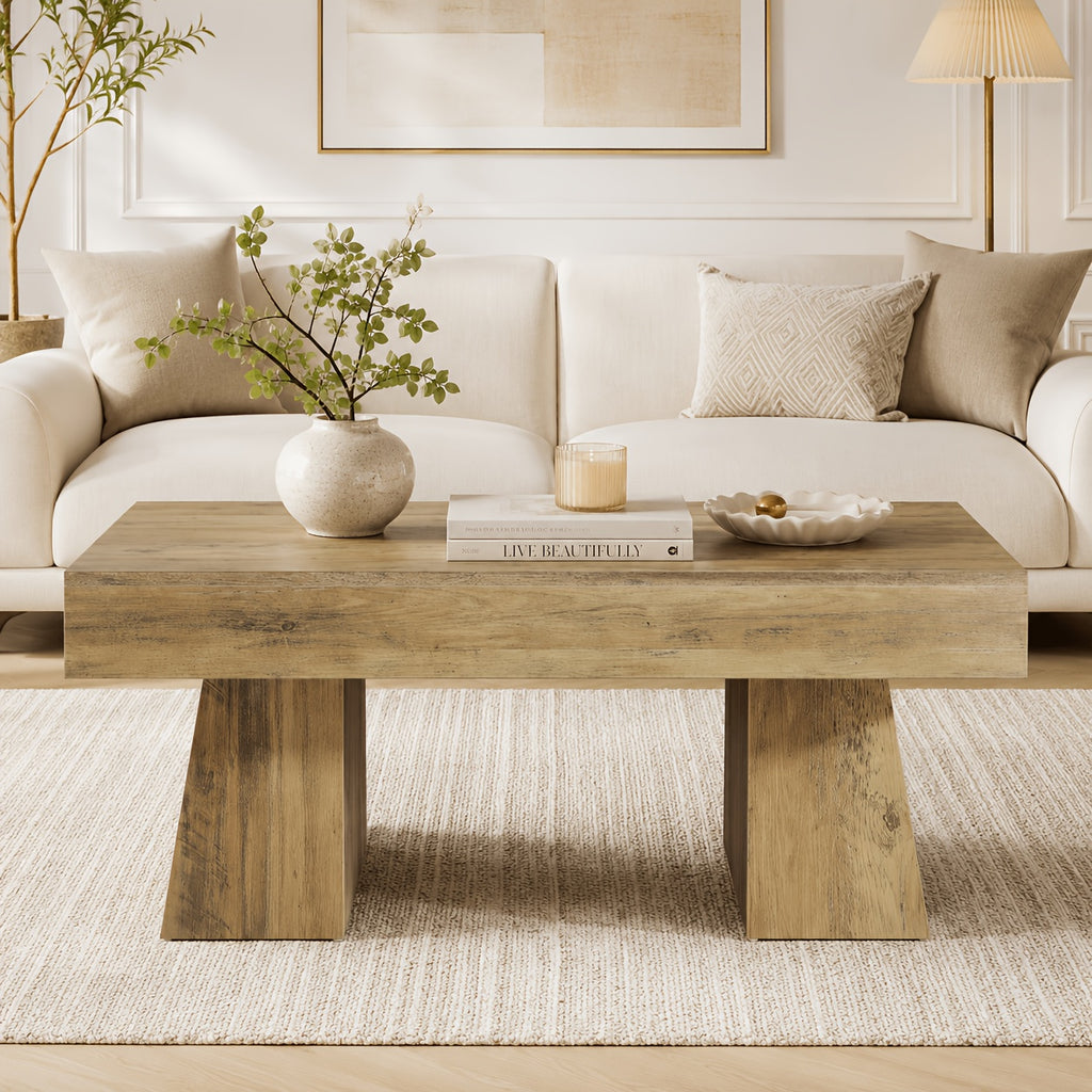farmhouse coffee table living room rustic wood grain center - Temu