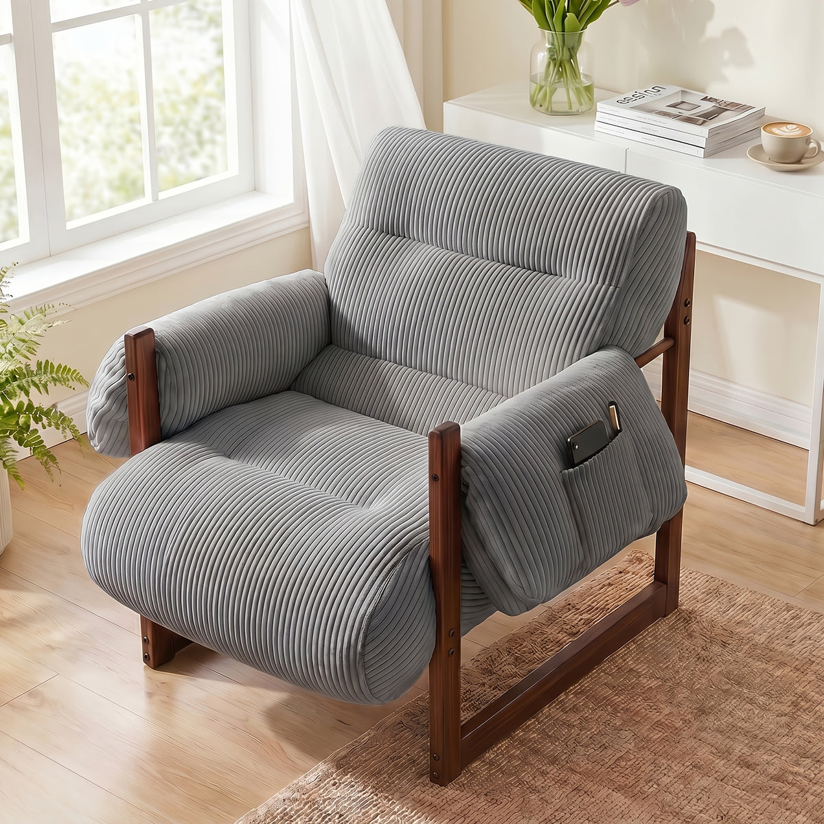 full body support accent chair armrest storage pockets wood - Temu