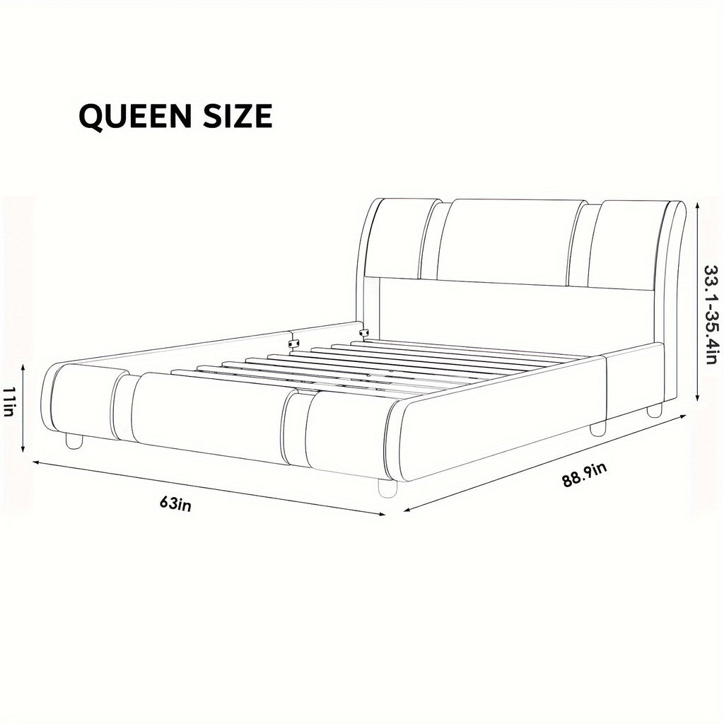 contemporary platform bed frame made faux leather featuring - Temu