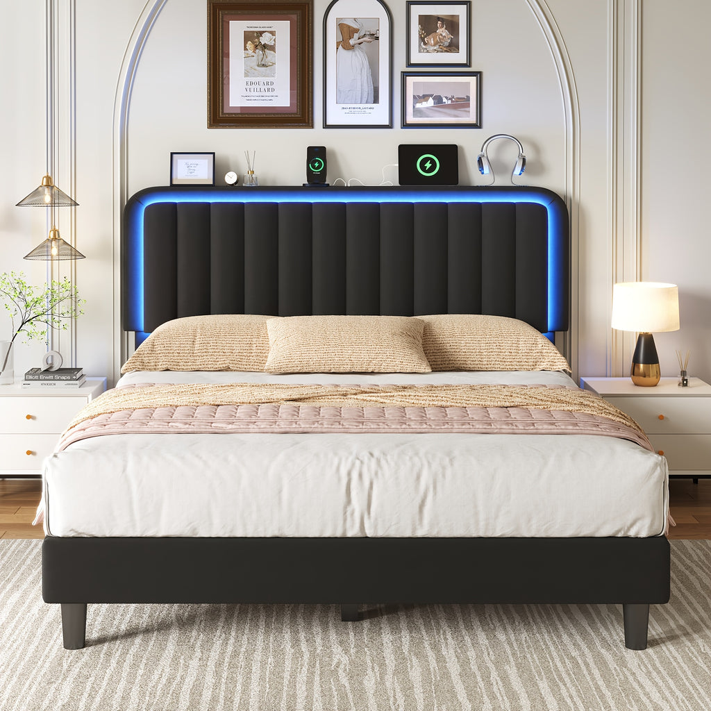 mraeer bed frame led lighting charging station full queen - Temu