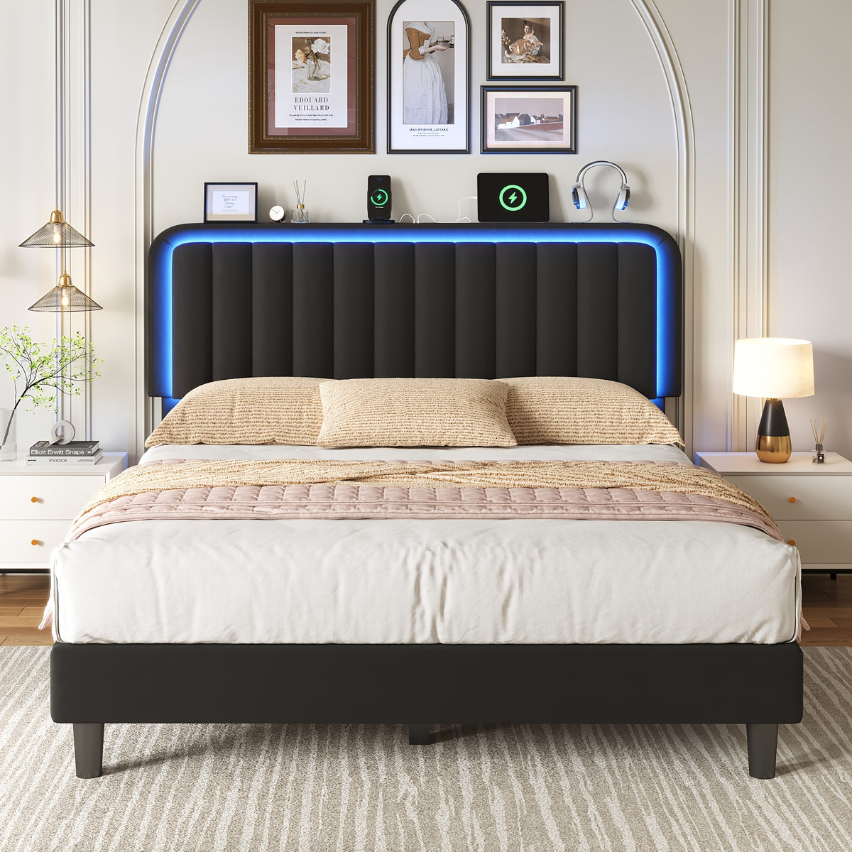 mraeer bed frame led lighting charging station full queen - Temu