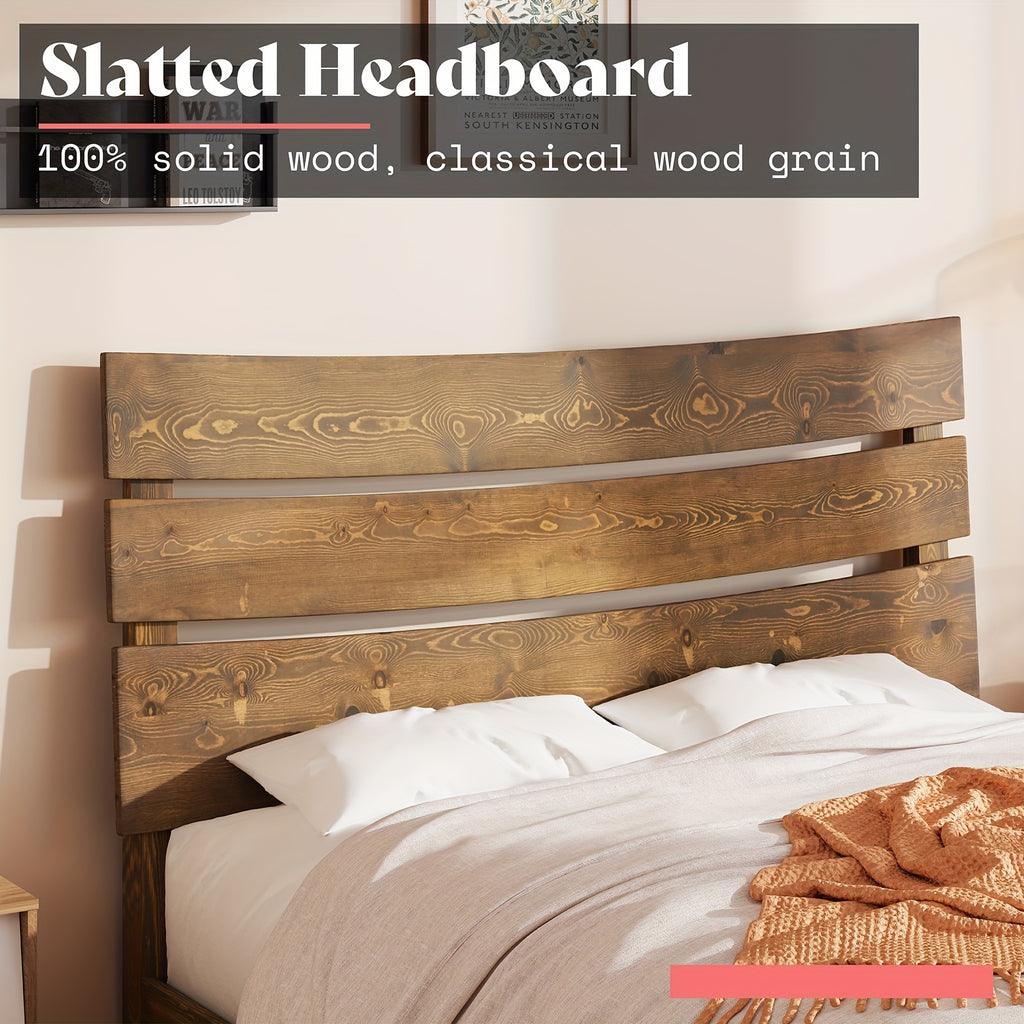 solid wood platform bed frame a queen sized wooden headboard - Temu