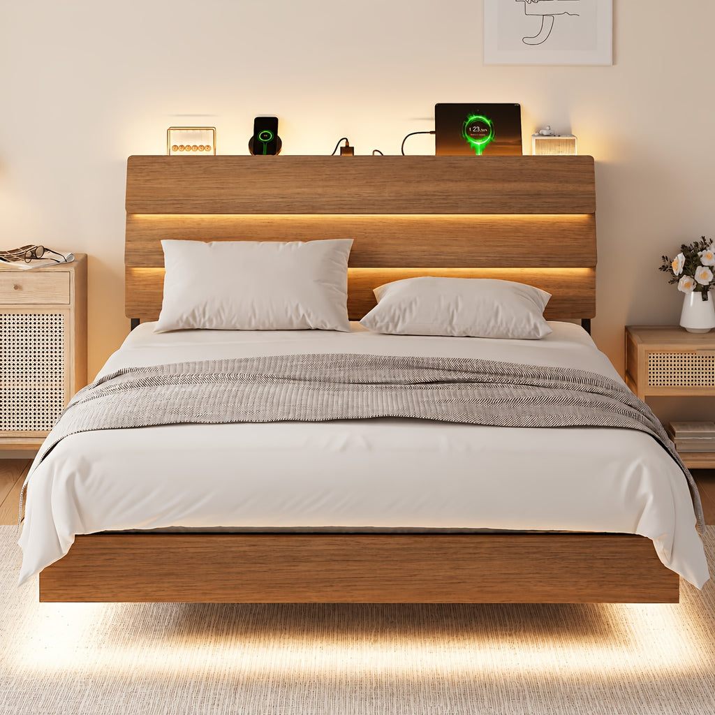 random floating bed frame led lights built in charging - Temu