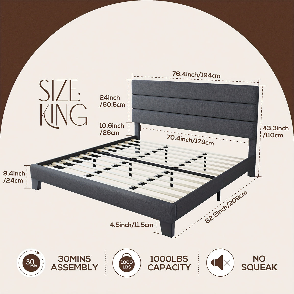 full queen king bed frame platform bed fabric - Temu
