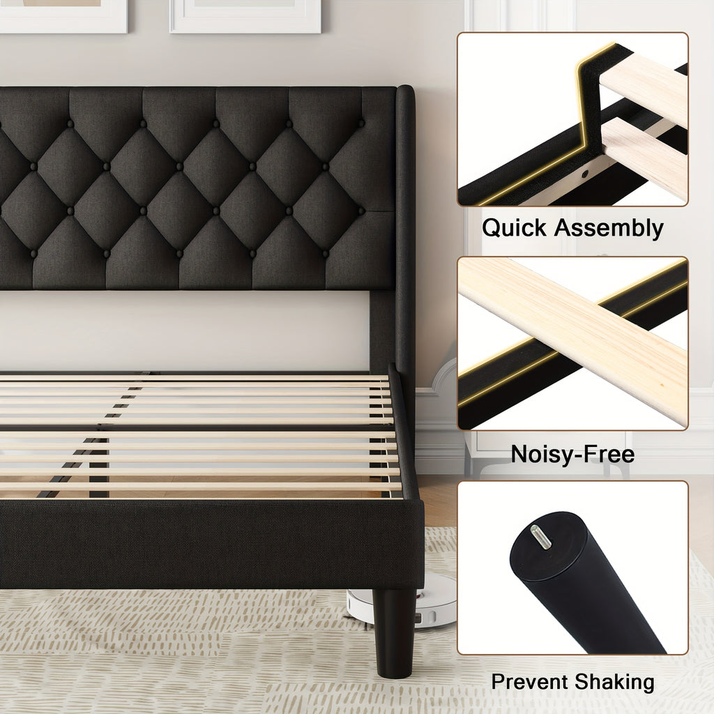 bed frame button tufted headboard platform bed 8 bed storage - Temu