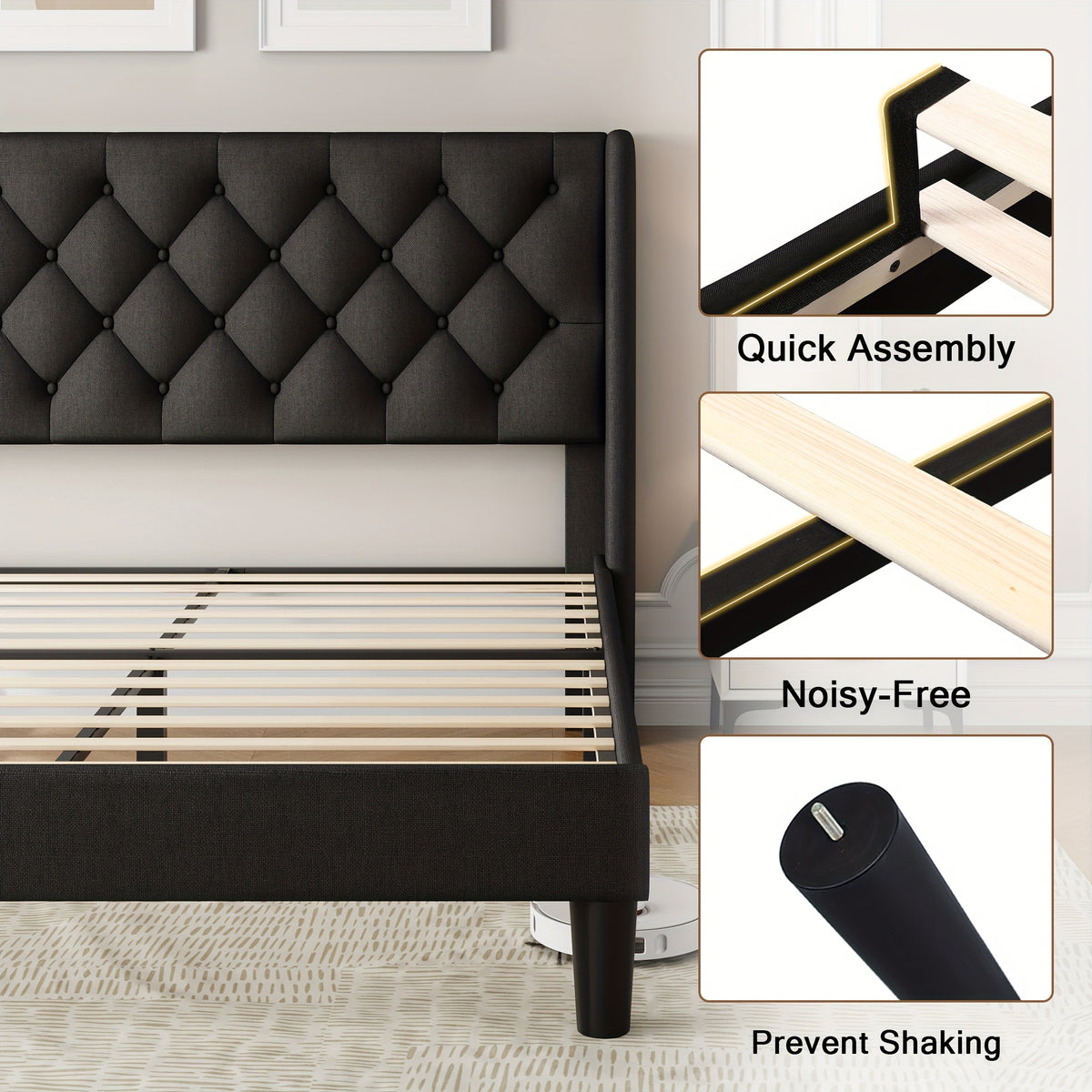 bed frame button tufted headboard platform bed 8 bed storage - Temu