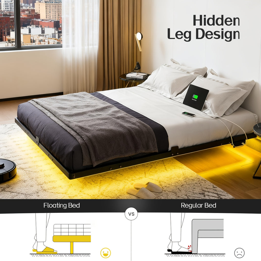 bed frame floats   led lighting a charging station - Temu