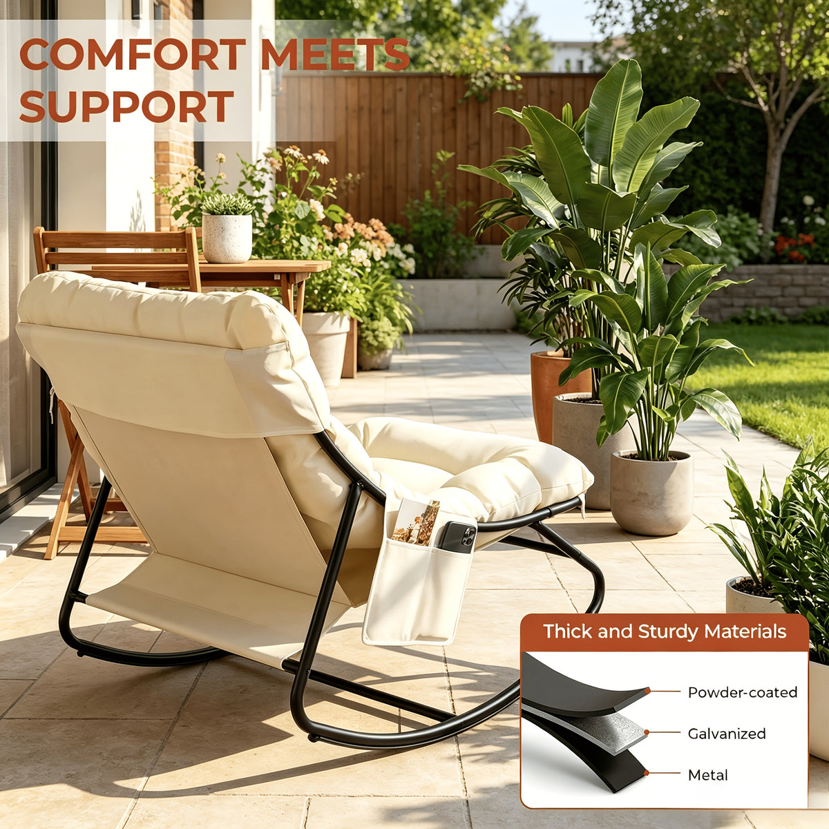outdoor papasan rocking chair lounge chair cushion sturdy - Temu