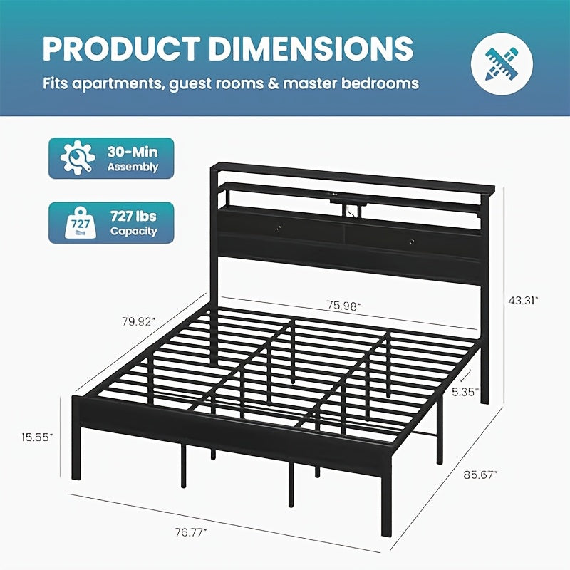 black led platform bed frame charging station 3 tier side - Temu