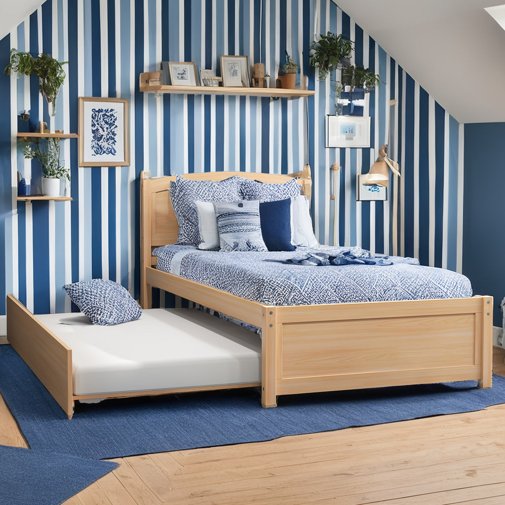 twin bed trundle wood bed frame headboard footboard wood - Temu