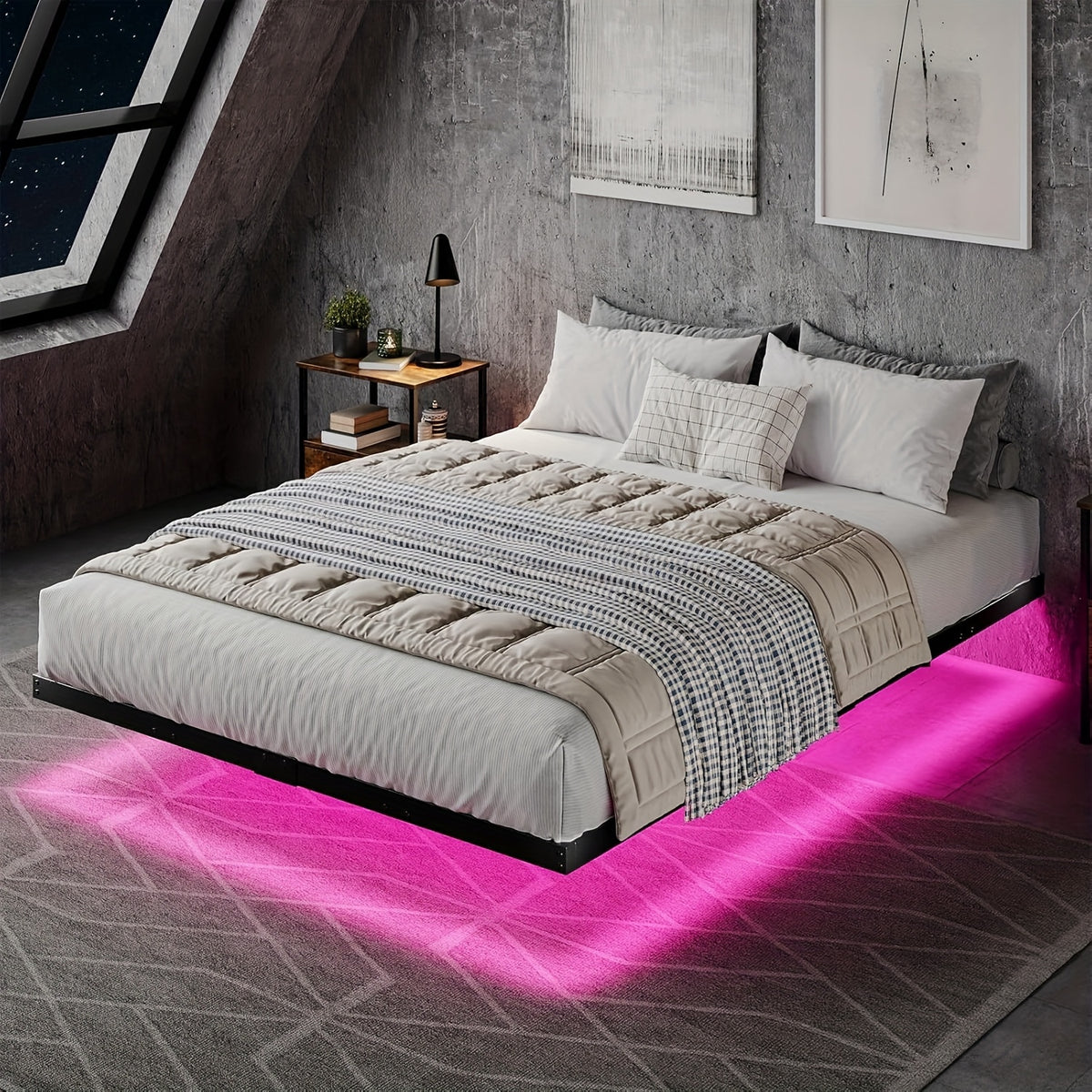 full queen king size floating bed frame led lights metal - Temu