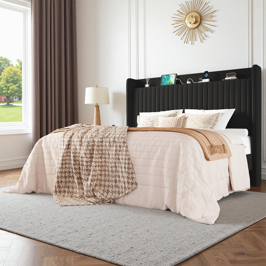 full queenking size wingback platform bed frame built - Temu