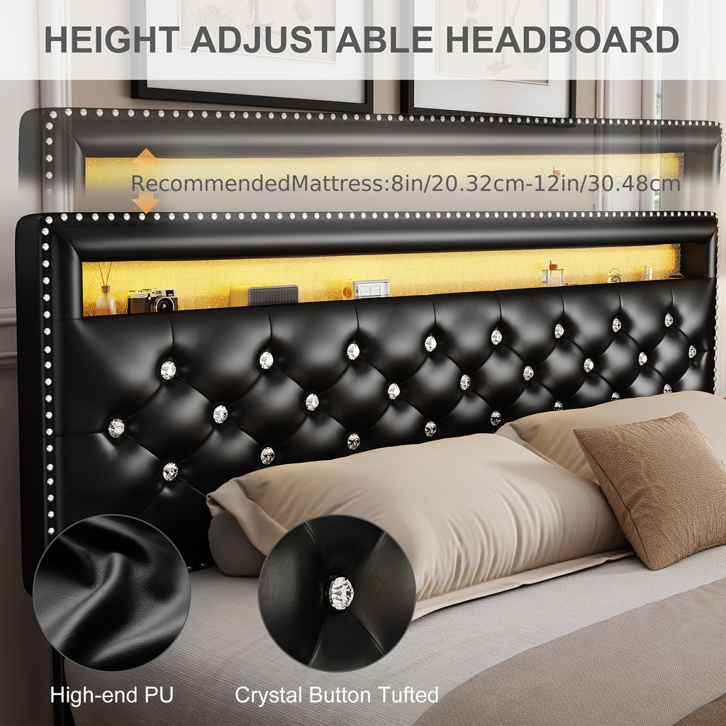 queen led bed frame 2 drawers modern full size pu leather - Temu