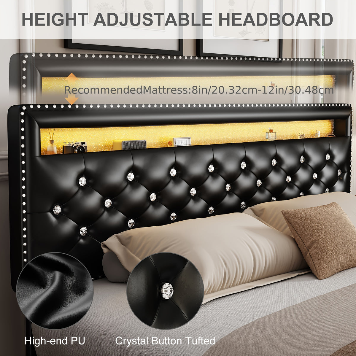 queen led bed frame 2 drawers modern full size pu leather - Temu