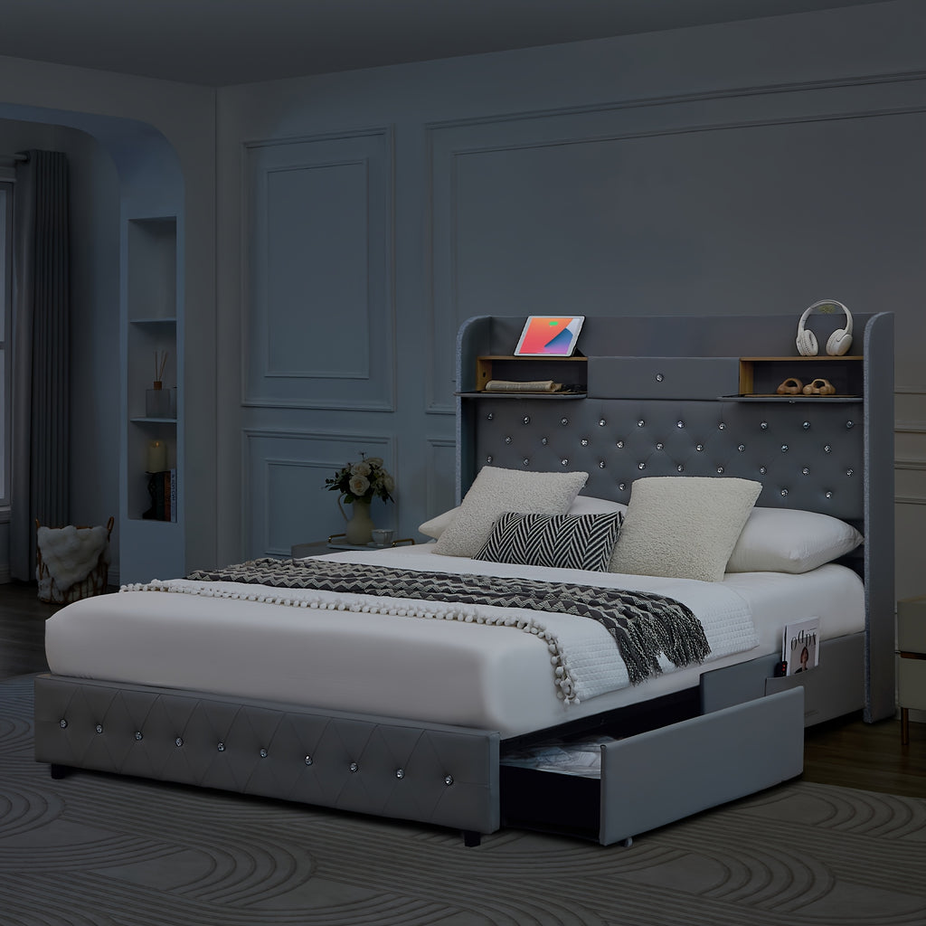 queen bed frame full size platform bed 2 removable - Temu
