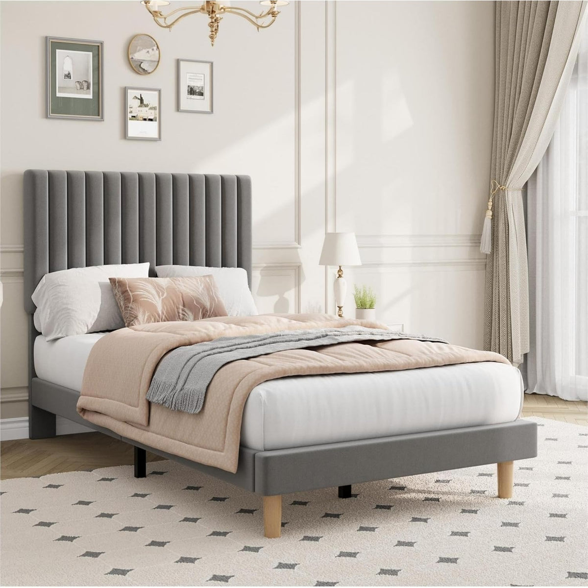 twin size bed frame adjustable height headboard velvet - Temu