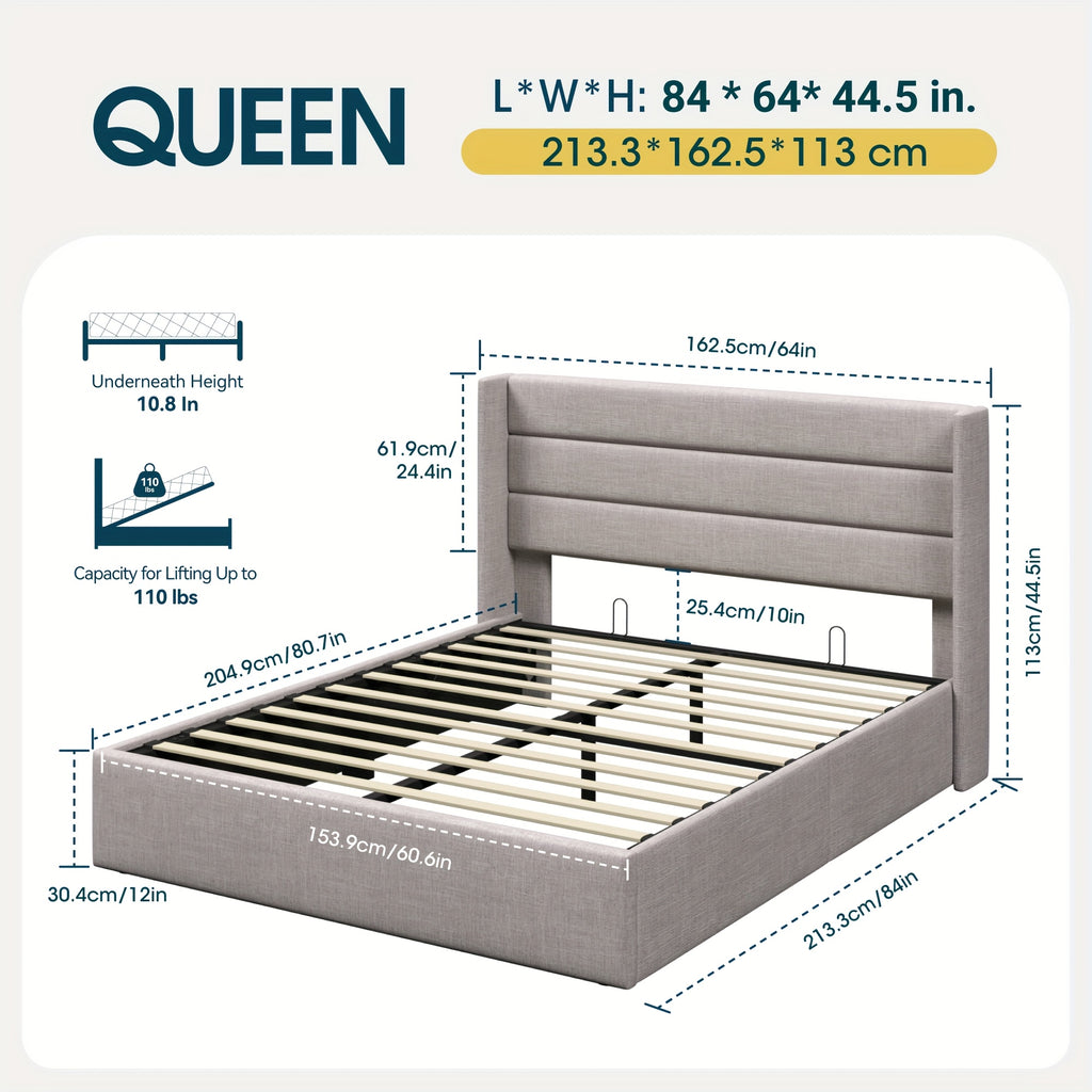 lift storage bed modern wingback upholstered - Temu
