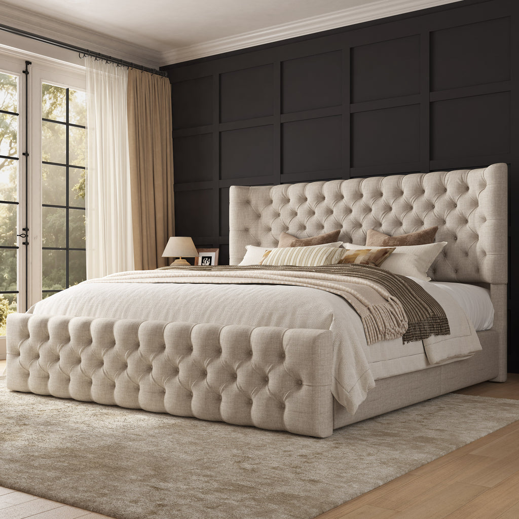 king size modern upholstered bed frame tall tufted - Temu