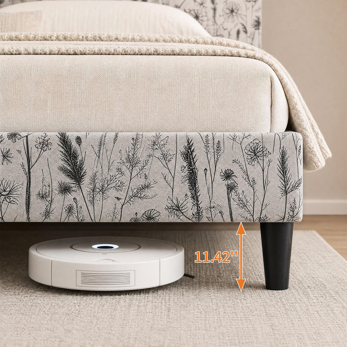 upholstered bed frame botanical floral print platform bed - Temu