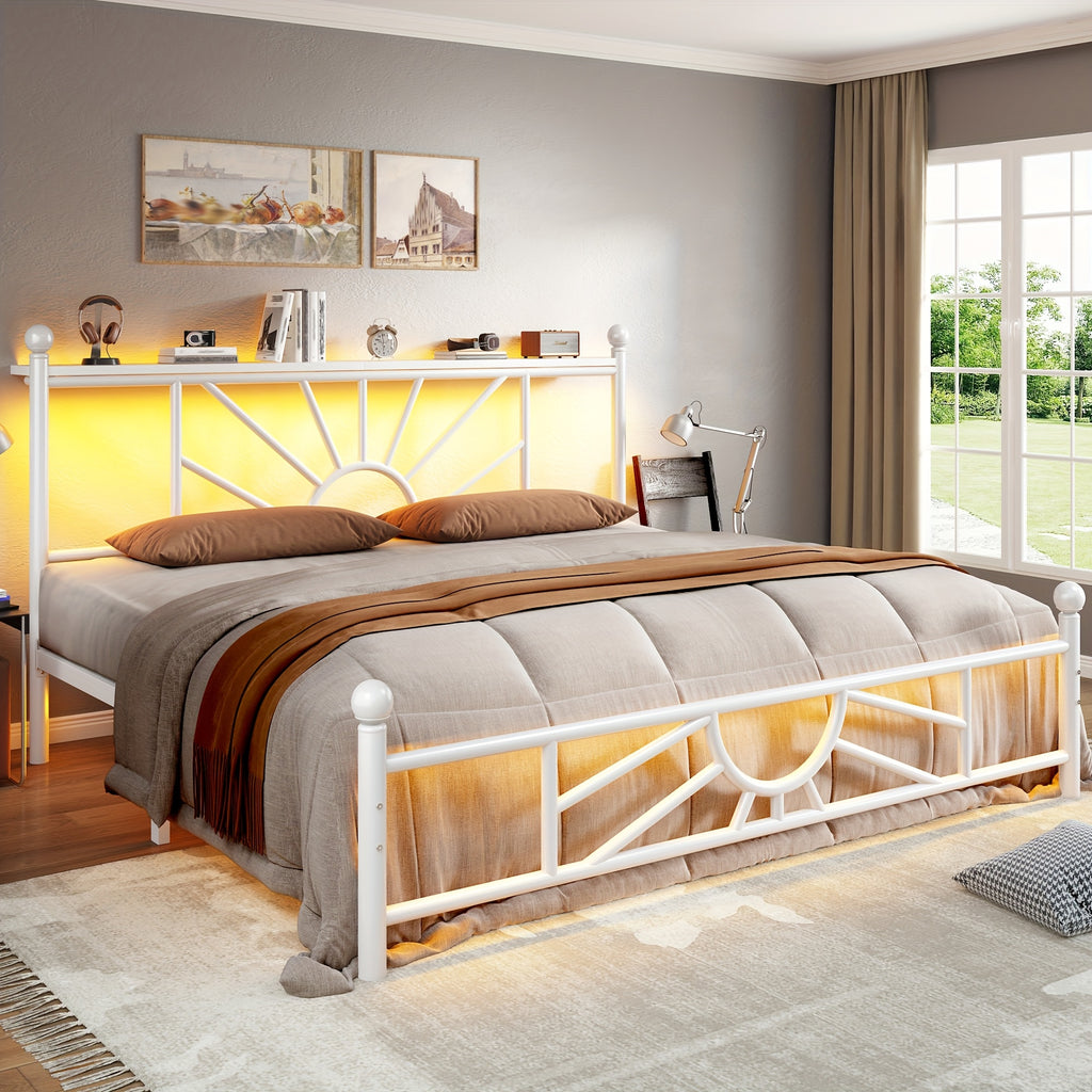 twin full queen metal bed frames led lights strong metal - Temu