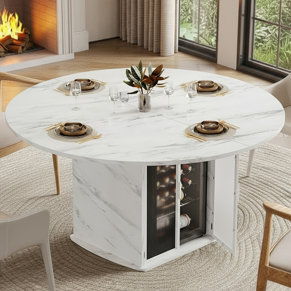 47 modern round dining table storage fridge space suitable 4 - Temu