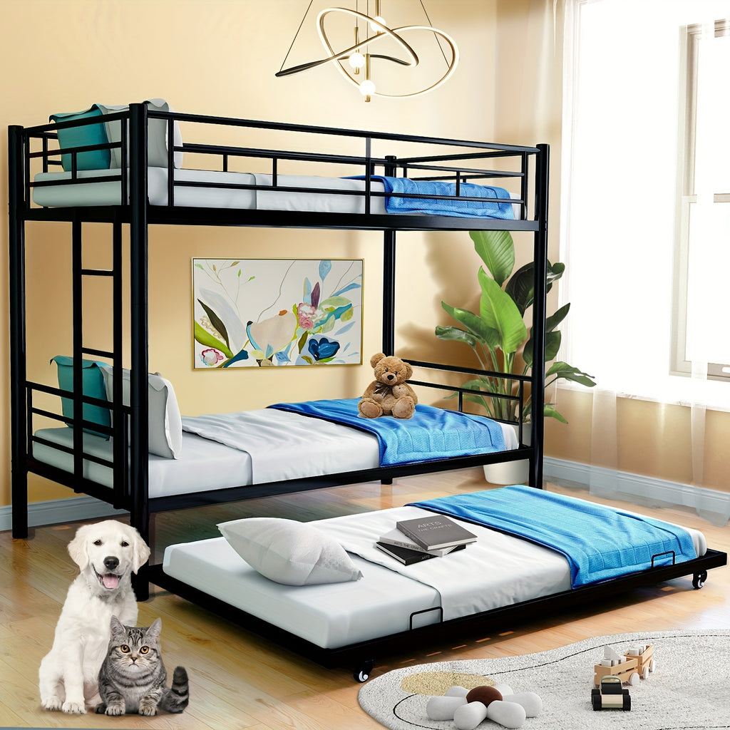 77 l metal bunk bed trundle twin bunk bed ladder - Temu