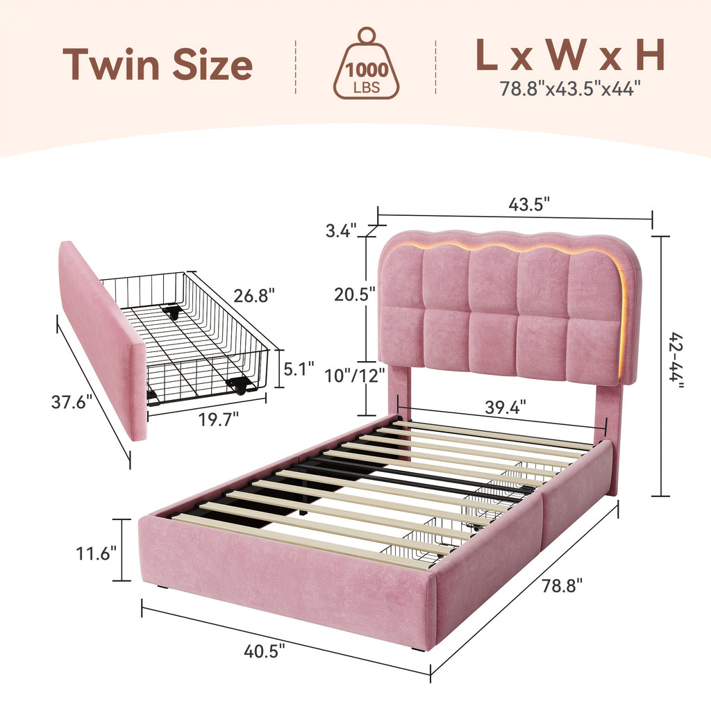 mraeer twin full queen bed frame led lighting 2 4 storage - Temu